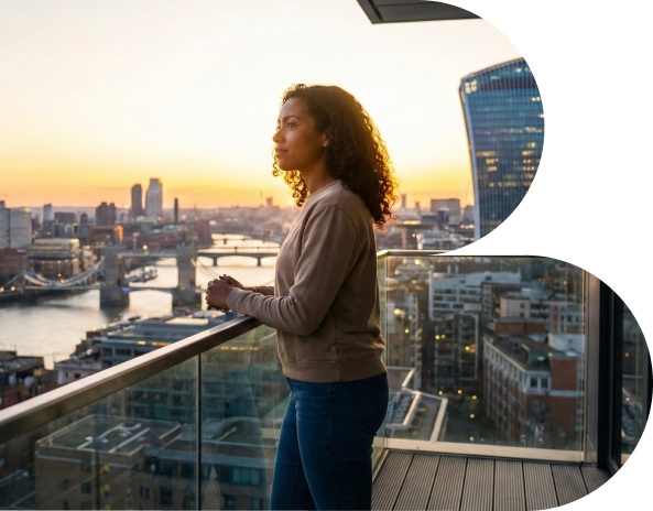 Student looking at city view