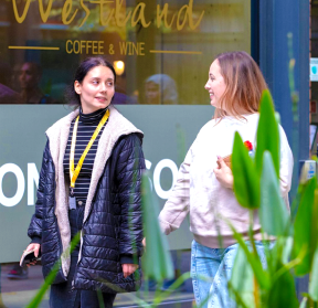 Two students walking